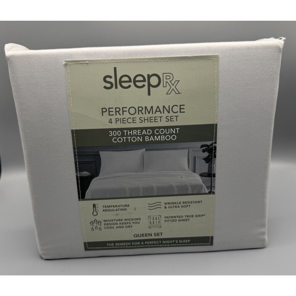 Sleep RX SleepRX 300 Thread Count 4-Pc. Sheet Set Light Grey QUEEN